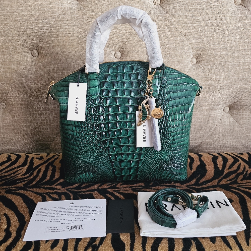 NWT Brahmin Emerald Large Duxbury Satchel w/Croc Tassel !!GORGEOUS!!
